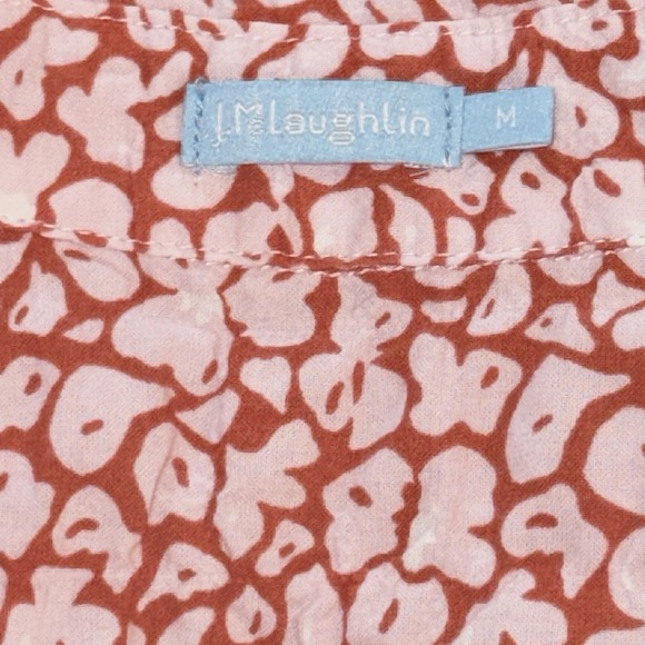 J. Mclaughlin Lois Top Size Medium Red & Pink Button Up Collared Crinkle Blouse - Picture 6 of 8